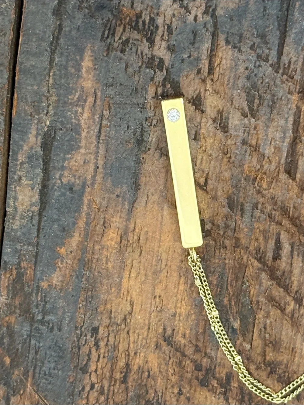 Minimalist Gold Bar Necklace with Single Crystal Pendant